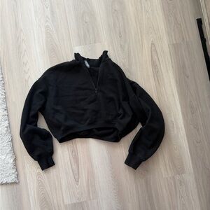 SKIMS Cropped Black Half-Zip Hoodie